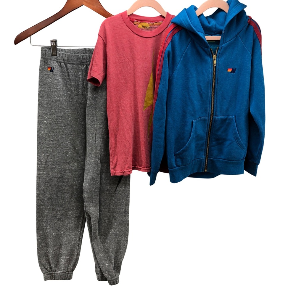 Aviator Nation 3-Piece Set Unisex Kids 10 Kids Blue Red Grey Lightning Bolt Bolt